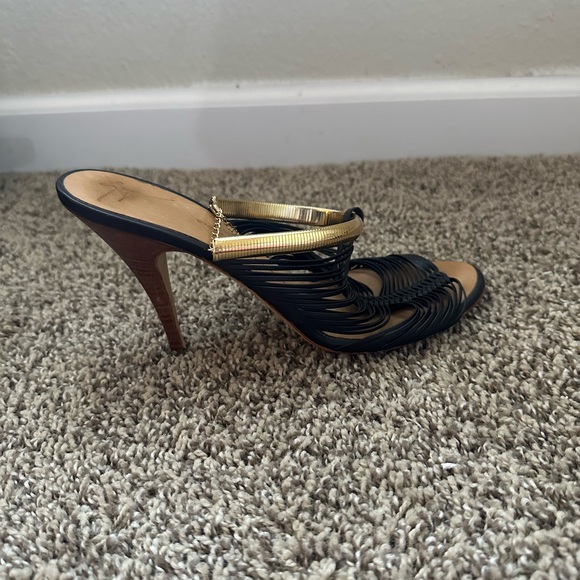 GIUSEPPE ZANOTTI Black Leather Metal Ankle Strap High Heel Size 38 - Picture 3 of 6